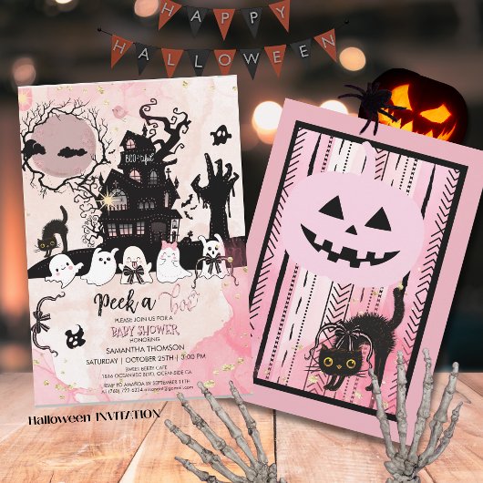 Peek a Boo Baby shower Invitation - Spooky House Kaart