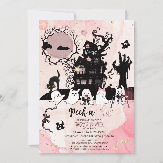 Peek a Boo Baby shower Invitation - Spooky House Kaart (Voorkant)