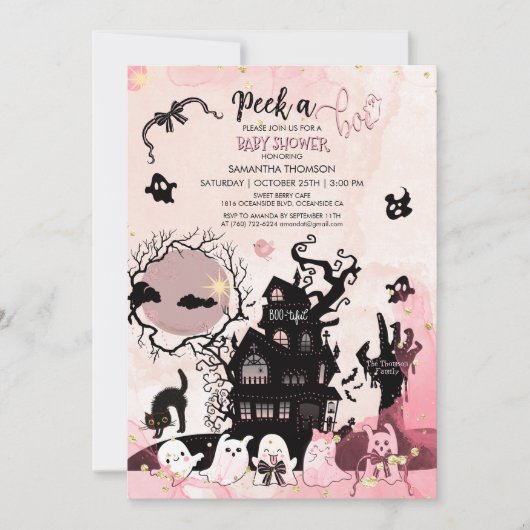 Peek a Boo Baby shower Invitation, Whimsical Ghost Kaart (Voorkant)