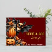 Peek-a-Boo Bat Halloween Folie Feestdagenkaart (Staand Voorkant)