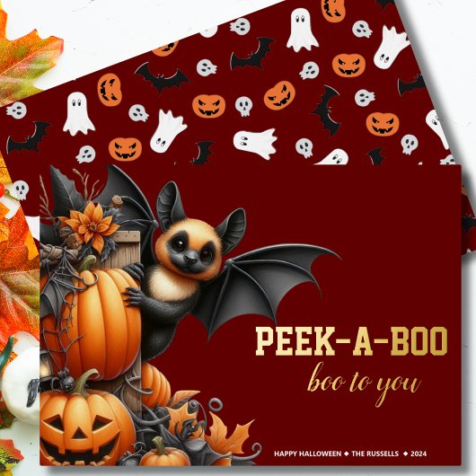 Peek-a-Boo Bat Halloween Folie Feestdagenkaart