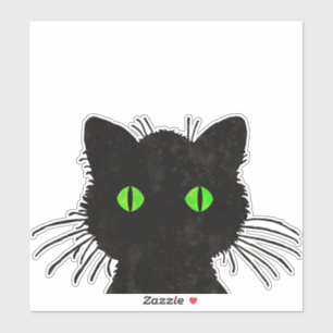 Peek-A-Boo Black Cat met groene ogen Sticker