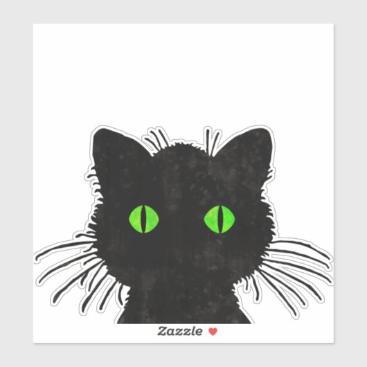 Peek-A-Boo Black Cat met groene ogen Sticker (Vel)
