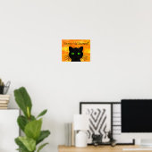Peek-A-Boo Black Cat op Halloween Sinaasappel Poster (Thuiskantoor)