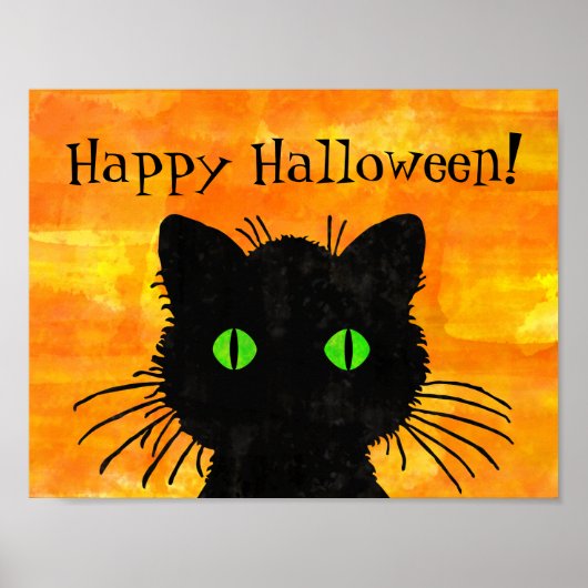 Peek-A-Boo Black Cat op Halloween Sinaasappel Poster (Voorkant)