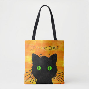 Peek-A-Boo Black Cat Oranje Trick-or-Treat Bag Tote Bag