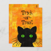 Peek-A-Boo Black Cat Oranje Trick-or-Treat Briefkaart (Voorkant / Achterkant)