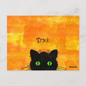 Peek-A-Boo Black Cat Oranje Trick-or-Treat Briefkaart (Achterkant)