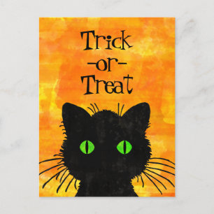 Peek-A-Boo Black Cat Oranje Trick-or-Treat Briefkaart