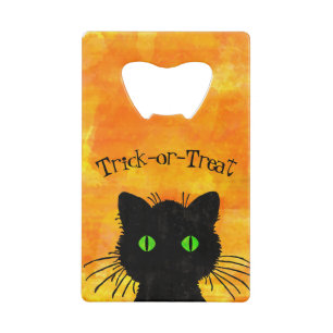 Peek-A-Boo Black Cat Oranje Trick-or-Treat Creditkaart Flessenopener