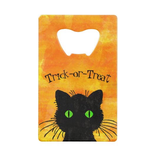 Peek-A-Boo Black Cat Oranje Trick-or-Treat Creditkaart Flessenopener (Voorkant)
