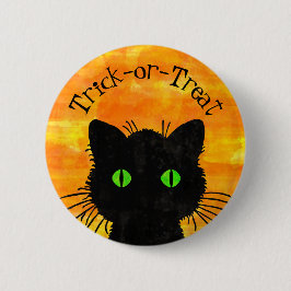 Peek-A-Boo Black Cat Oranje Trick-or-Treat Ronde Button 5,7 Cm