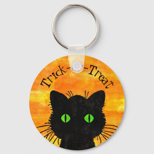 Peek-A-Boo Black Cat Oranje Trick-or-Treat Sleutelhanger (Voorkant)