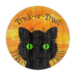 Peek-A-Boo Black Cat Oranje Trick-or-Treat Snijplank