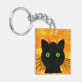 Peek-A-Boo Black Cat voor Halloween Sleutelhanger (Voorkant Links)