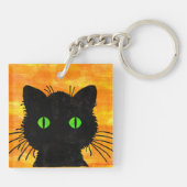 Peek-A-Boo Black Cat voor Halloween Sleutelhanger (Achterkant)
