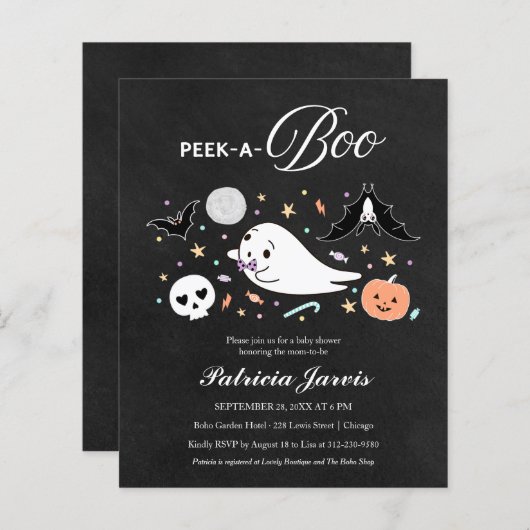 Peek-A-Boo Budget Halloween Baby shower Uitnodigin (Voorkant / Achterkant)