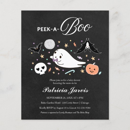 Peek-A-Boo Budget Halloween Baby shower Uitnodigin (Voorkant)