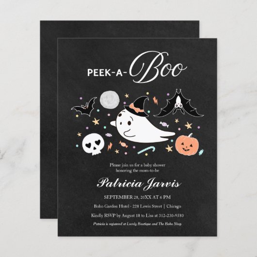 Peek-A-Boo Budget Halloween Baby shower Uitnodigin (Voorkant / Achterkant)