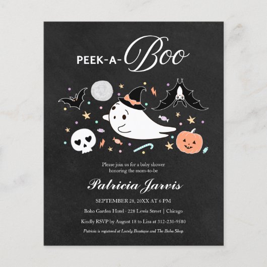 Peek-A-Boo Budget Halloween Baby shower Uitnodigin (Voorkant)