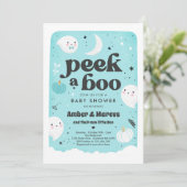 Peek A Boo Cute Mint Ghost Baby shower Invitation Kaart (Staand voorkant)