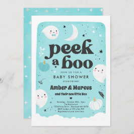 Peek A Boo Cute Mint Ghost Baby shower Invitation Kaart