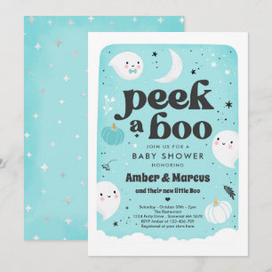 Peek A Boo Cute Mint Ghost Baby shower Invitation Kaart