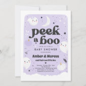 Peek A Boo Cute Paarse Ghost Baby shower Kaart (Voorkant)