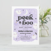 Peek A Boo Cute Paarse Ghost Baby shower Kaart (Staand voorkant)