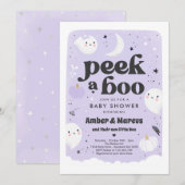 Peek A Boo Cute Paarse Ghost Baby shower Kaart (Voorkant / Achterkant)