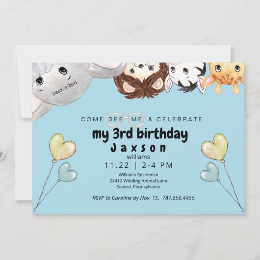 Peek-a-boo Dieren Jongen Verjaardagsfeestuitnodigi Kaart (Voorkant)