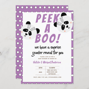 Peek-A-Boo Gender onthullen Panda Beer Paars Baby Kaart