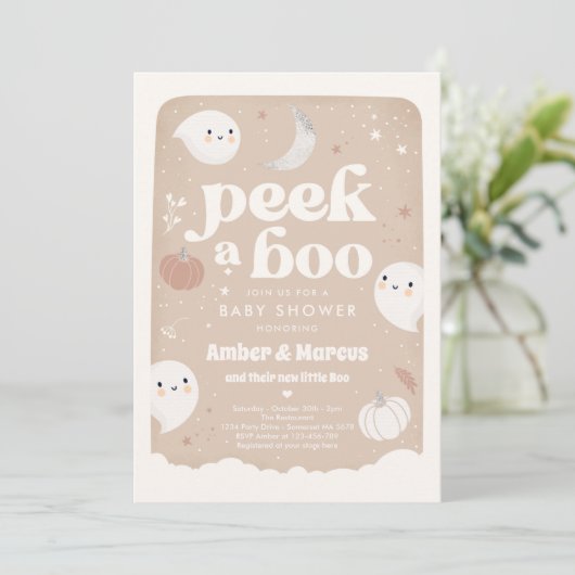 Peek A Boo Genderneutraal Ghost Baby shower Kaart (Staand voorkant)