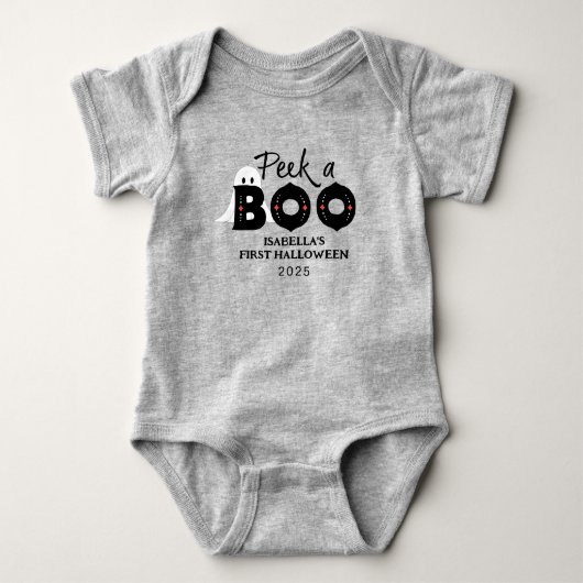 Peek A Boo Gepersonaliseerde Baby's 1st Halloween Romper (Voorkant)