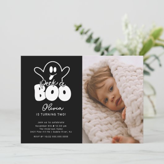 Peek A Boo Ghost Foto Verjaardag Kaart (Staand voorkant)