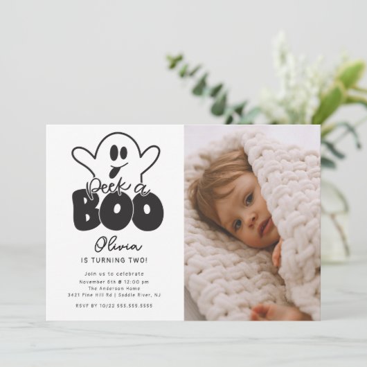 Peek A Boo Ghost Foto Verjaardag Kaart (Staand voorkant)