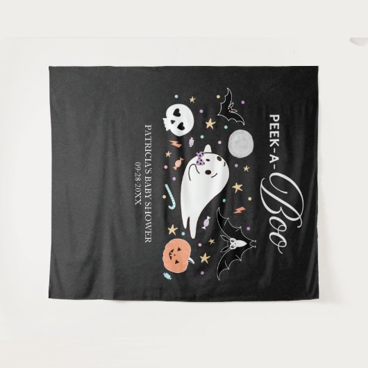Peek-A-Boo Ghost Halloween Baby shower Backdrop Wandkleed (Voorkant (horizontaal))