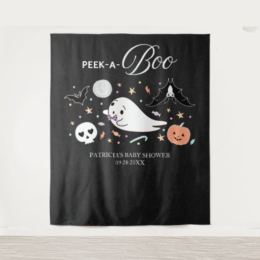 Peek-A-Boo Ghost Halloween Baby shower Backdrop Wandkleed (Voorkant)