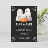 Peek A Boo Ghost Halloween Couples Baby shower Kaart (Staand voorkant)