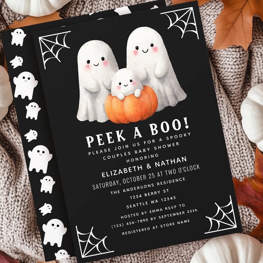 Peek A Boo Ghost Halloween Couples Baby shower Kaart
