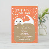 Peek A Boo Ghost Oranje Halloween Baby shower Kaart (Staand voorkant)