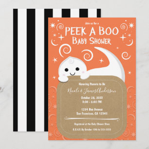 Peek A Boo Ghost Oranje Halloween Baby shower Kaart