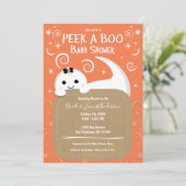 Peek A Boo Ghost Oranje Halloween Baby shower Kaart (Staand voorkant)