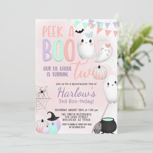 Peek a Boo Ghost Pastel Halloween Verjaardag Kaart (Staand voorkant)