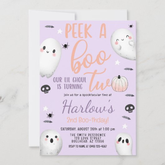 Peek a Boo Ghost Pastel Paarse Halloween Verjaarda Kaart (Voorkant)