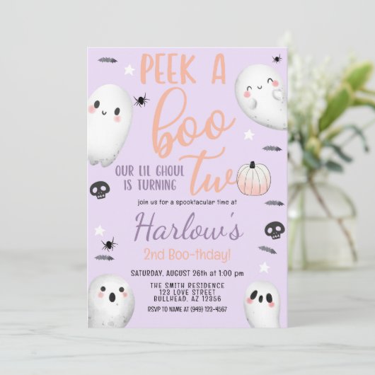 Peek a Boo Ghost Pastel Paarse Halloween Verjaarda Kaart (Staand voorkant)