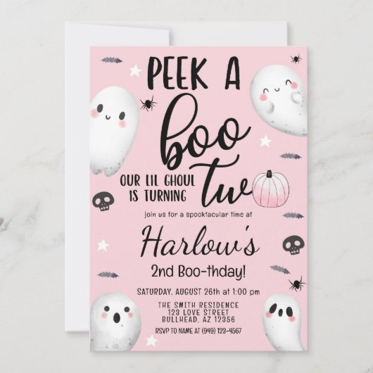 Peek a Boo Ghost Pastel Roze Halloween Verjaardag Kaart (Voorkant)
