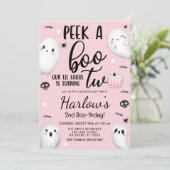 Peek a Boo Ghost Pastel Roze Halloween Verjaardag Kaart (Staand voorkant)