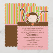 Peek A Boo Girl Monkey Baby shower Uitnodiging (Voorkant / Achterkant)