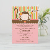 Peek A Boo Girl Monkey Baby shower Uitnodiging (Staand voorkant)